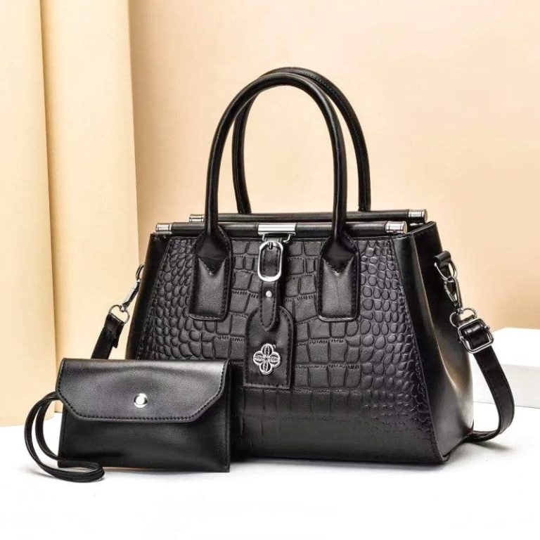 Sac à Main Vert Effet Crocodile En Cuir - Fait Main En France - Style Cartable Chic - Neuf Avec étiquettes
