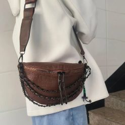 sac banane cuir croco